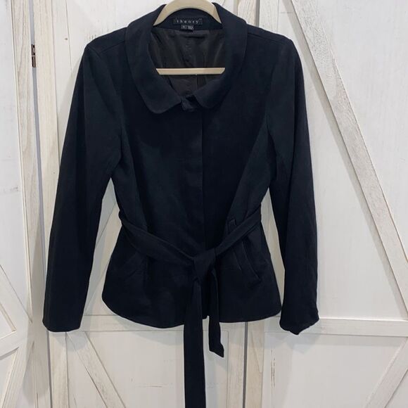 Theory Black Button Up Belted Jacket Blazer 
Size L - Picture 11 of 11